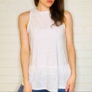 W5 White Eyelet Peplum Broderie Sleeveless Tank Top Blouse Women’s Medium Shirt